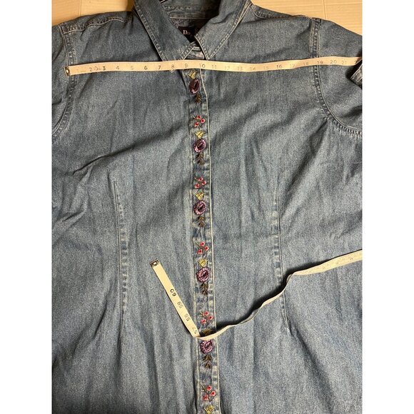 Denim & Co. Womens Embroidered Button-Down Denim shirt Jacket 3X plus shacket - Picture 12 of 14